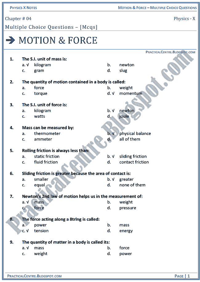 motion-and-force-mcqs-physics-x