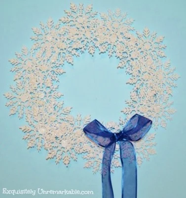 Dollar Store Snowflake Wreath with Blue Bow