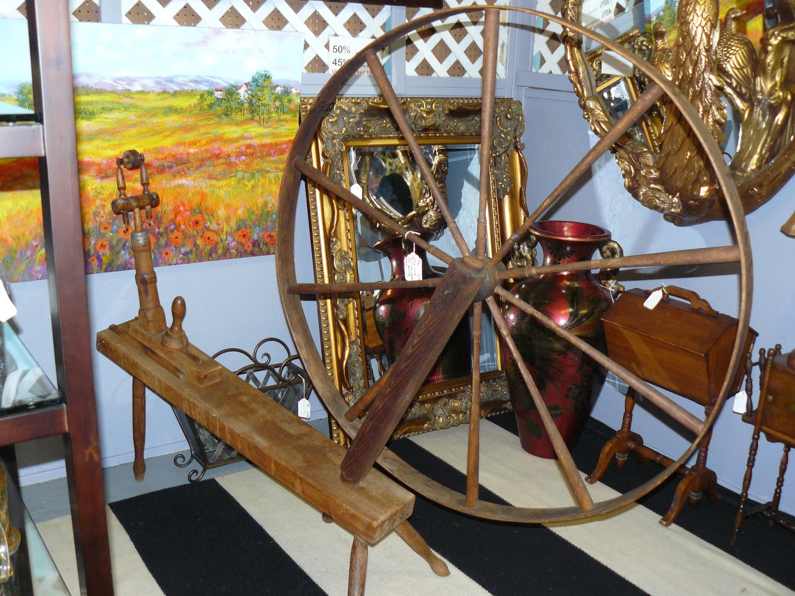 SCRANBERRY COOP Spinning Wheel, Huge Ornate Peacock Mirror, Gilded