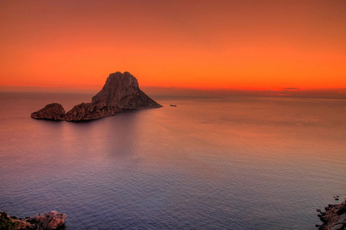 Es Vedranell islands at sunset with beautiful sky from Cala Llentrisca