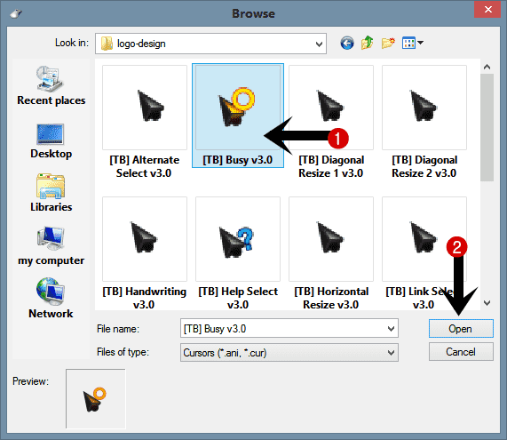 select your mouse cursor to change