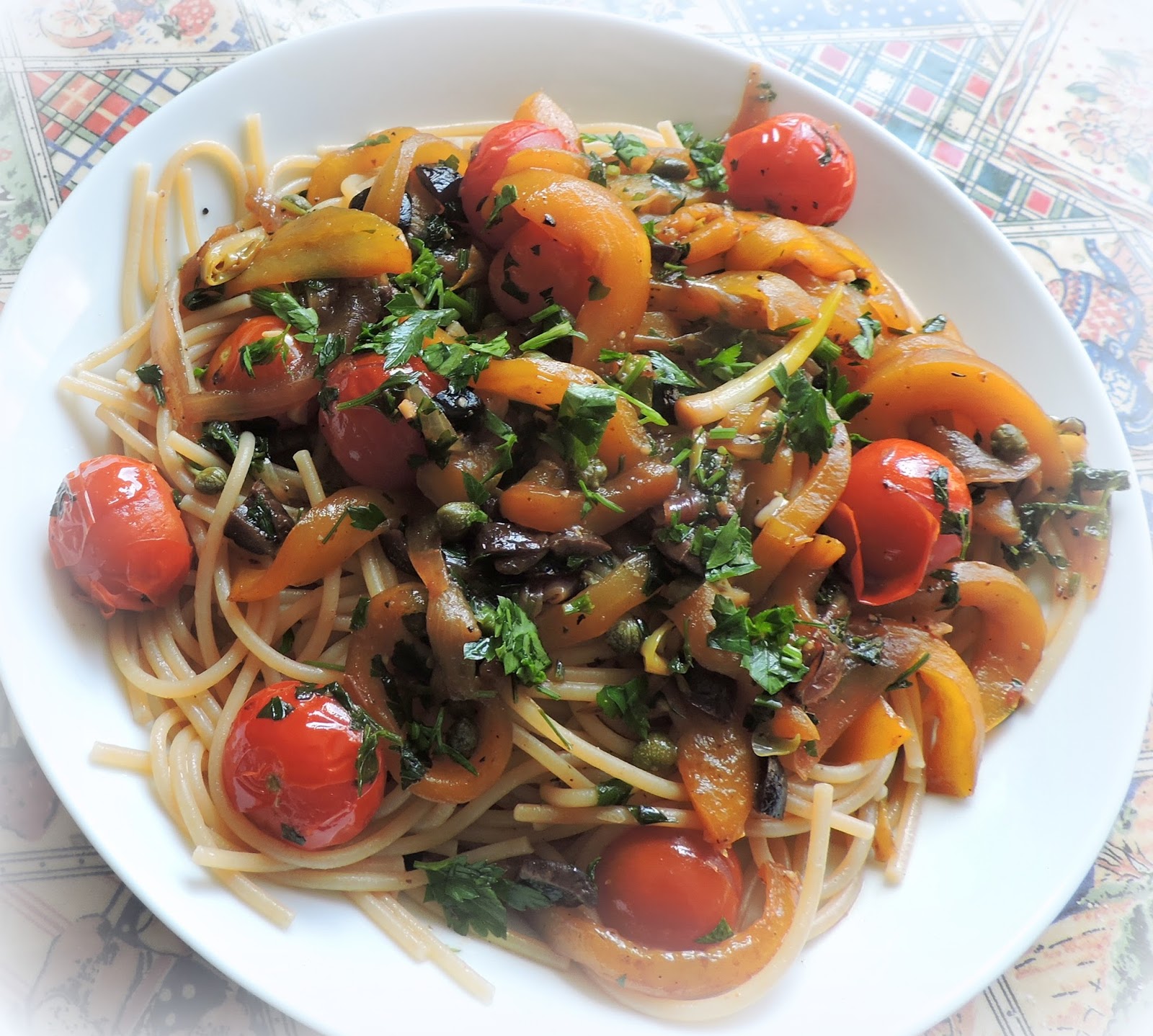 Spaghetti with Peppers, Olives & Tomatoes The English Kitchen