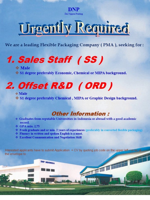 Lowongan Kerja PT. DNP Indonesia Agustus 2016 LOWKER NASIONAL