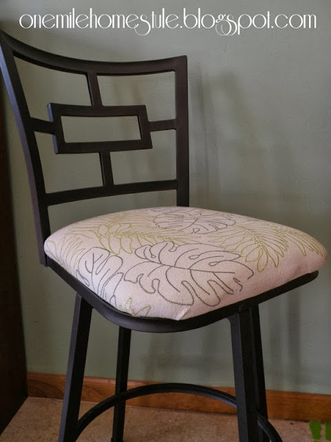 Bar stool with white botanical print fabric