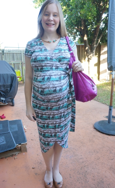 AwayFromBlue | Atmos&Here Betsy jersey wrap dress in watercolour print third trimester office OOTD