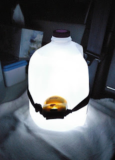 Improvise a tent lamp - plastic bottle and head lamp