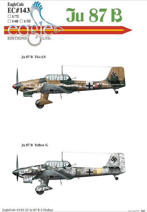 2763 Peddinghaus 1/72 Ju 87 B-2 Stuka Schlange Snake Markings StG 2 2 choices
