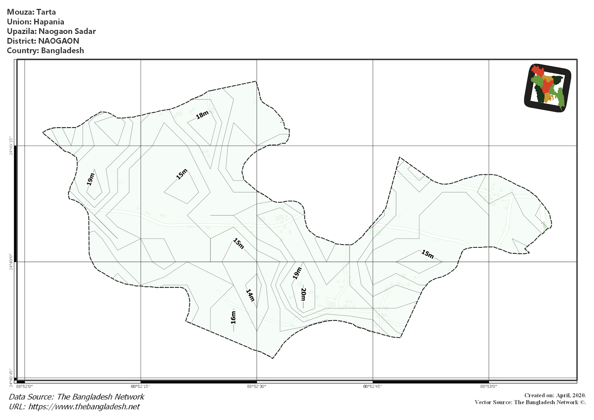 Map of Tarta Mouza of Naogaon Sadar Upazila, NAOGAON, Bangladesh.