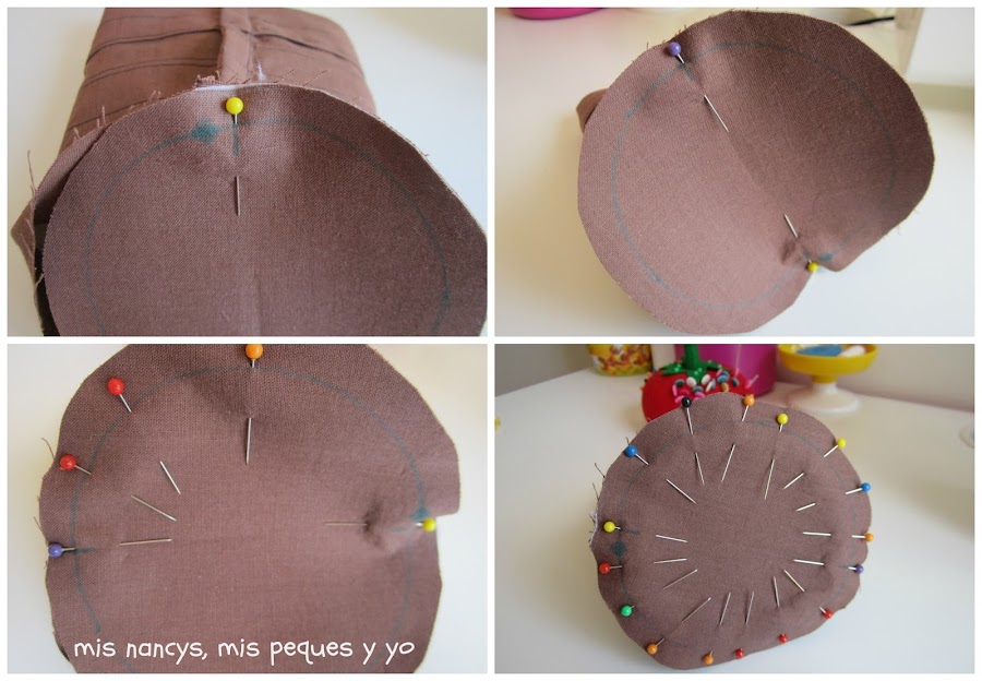 mis nancys, mis peques y yo, tutorial bolsita de viaje, colocar alfileres base circular