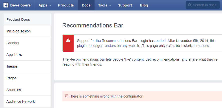 barra de recomendaciones de facebook dejo de funcionar