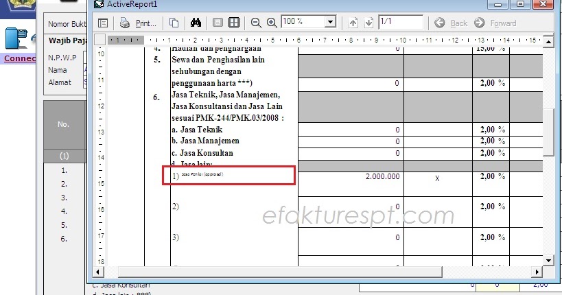 Cetak Bukti Potong Espt Pph 23 Keluar Jasa Penilai Appraisal Efaktur Dan Espt