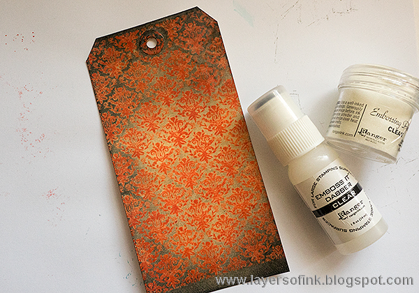 Layers of ink - Double Embossing Tutorial by Anna-Karin Halloween Gothic Gate Tag