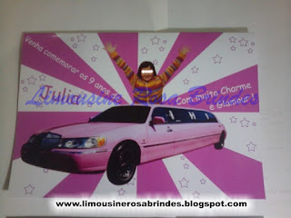 convite limousine rosa, brinde limousine rosa, lembrancinha limousine rosa, festa limousine rosa, tema limousine rosa, limousine rosa brindes