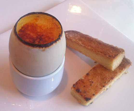 The Rose Garden - Egg and soldiers - duck egg brûlée, strawberry jam yolk, shortbread soldiers