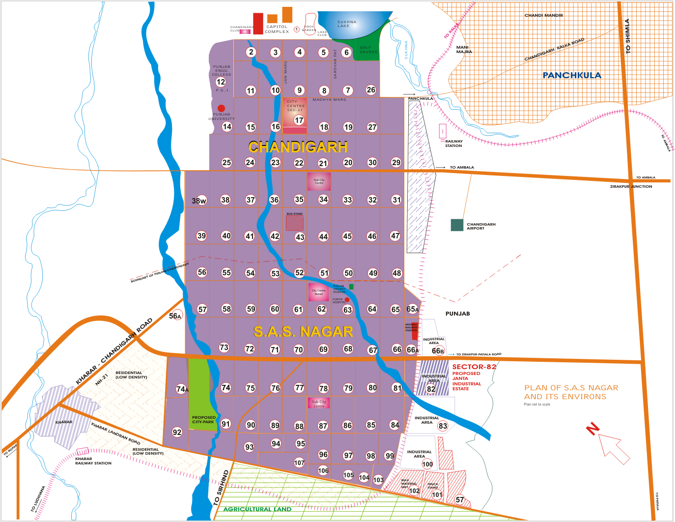Chandigarh and SAS Nagar Mohali map