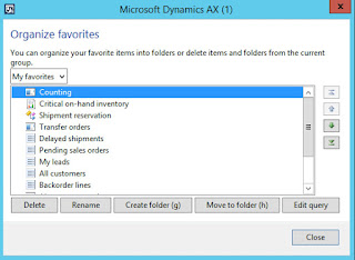 Organize favorites easily in the organize favorites form in AX.