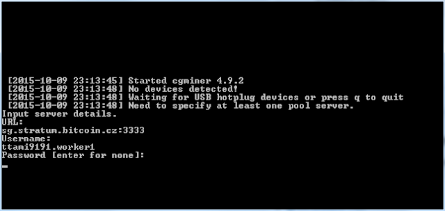 Command prompt of Bitcoin Mining