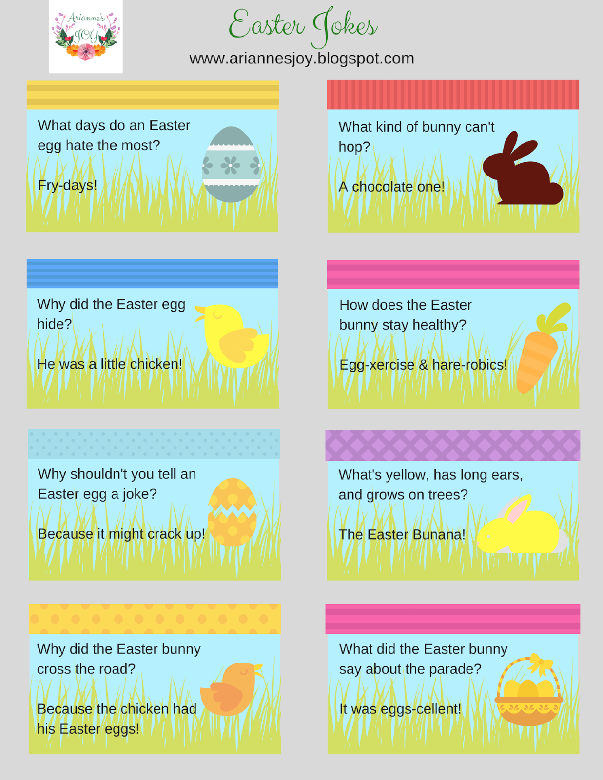 Arianne's Joys Easter Jokes For Kids Free Printable!