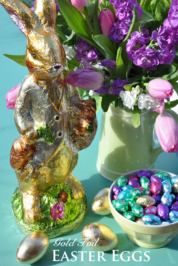 Three Dogs in a Garden Home Gold Foil Easter Eggs