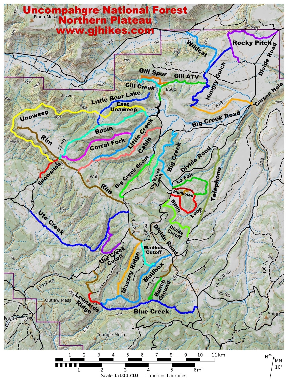 Gjhikes Com Wildcat Trail Uncompahgre%2BNorth%2BPlateau%2BMap