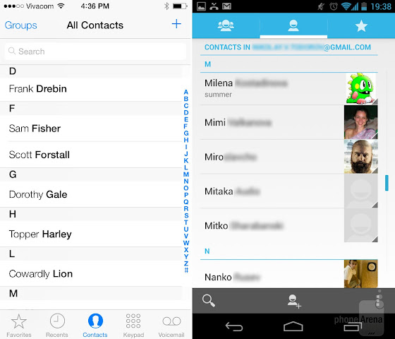 iOS 7 vs Android 5.0: Dialer and Contacts