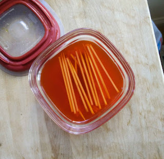 Food dye is an easy, safe and effective way to color kabob sticks for fandom foods