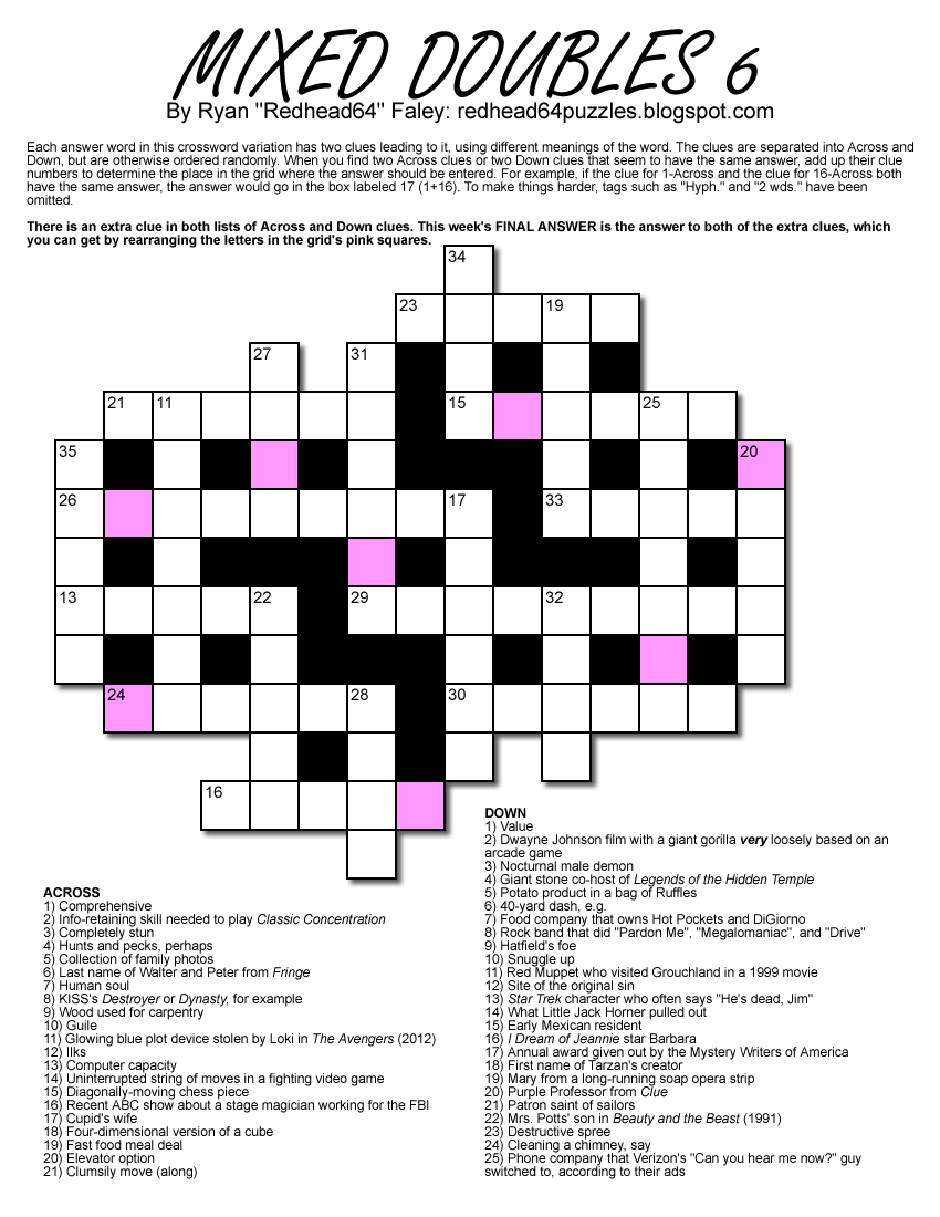 Redhead64's Obscure Puzzle Blog! PUZZLE 172 Mixed Doubles 6