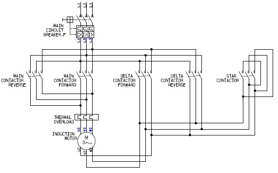 power circuit of a star delta or wye delta forward reverse 3 Phase Wye Transformer Star Delta Motor Control Reversible