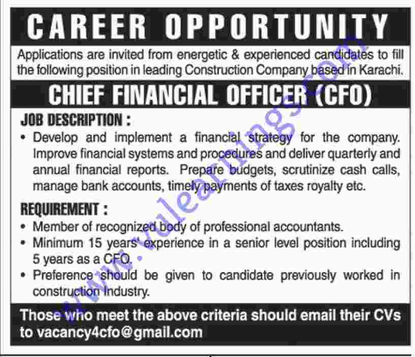 Job in Construction Company Based karachi NEW JOBS