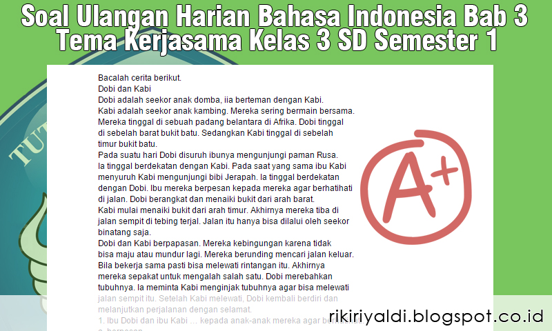 Contoh Soal Bahasa Indonesia Kelas 1 Sd Semester Genap Contoh Soal Terbaru
