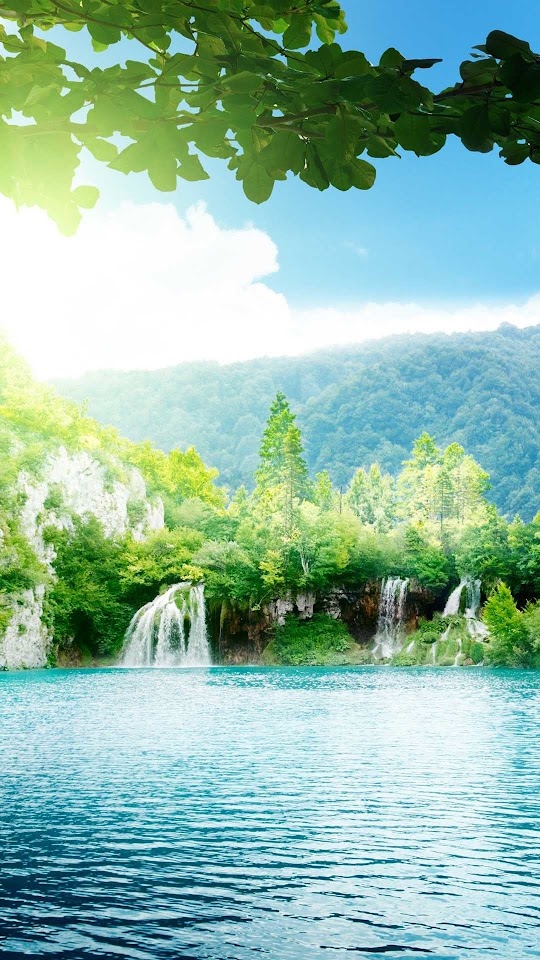 Enchanting Lake Waterfalls Blue Sky  Galaxy Note HD Wallpaper