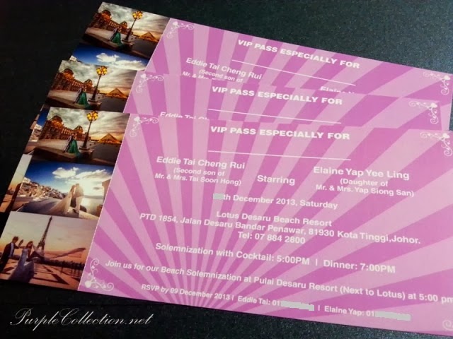 eifel tower, wedding invitation, paris, lotus desaru beach resort, johor, concert ticket, purple, romantic, love, December 2013 card