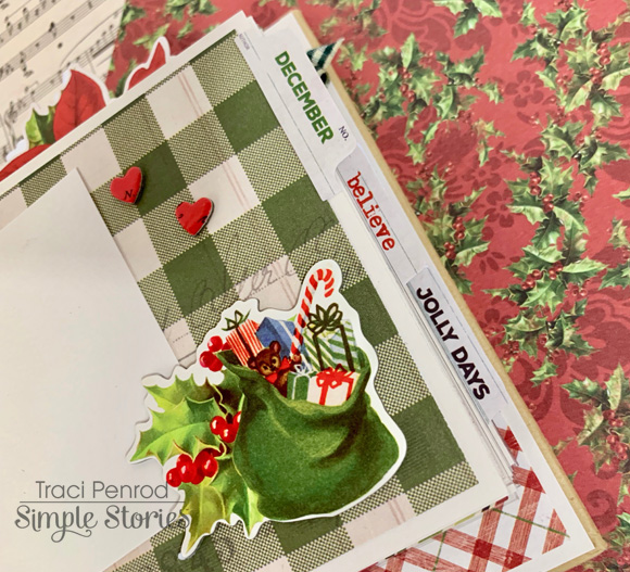 Simple Vintage Christmas Mini Album page with santa's bag full of gifts