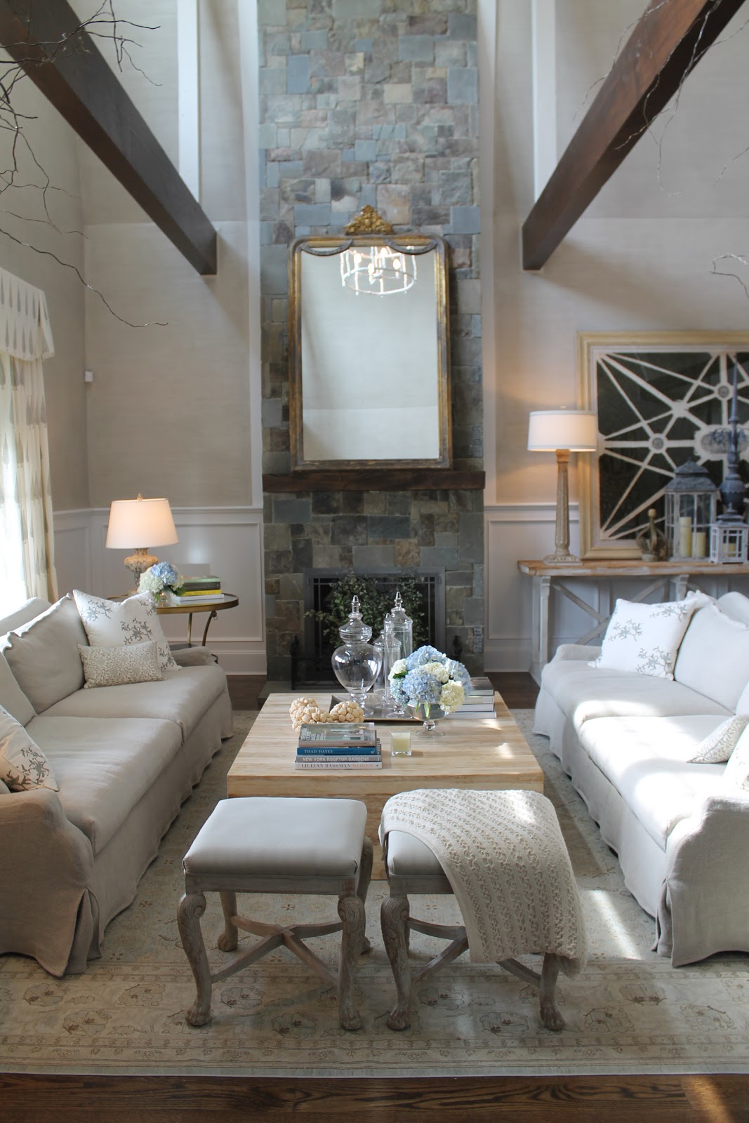 Lillian August created this living room using a very soothing and  title=
