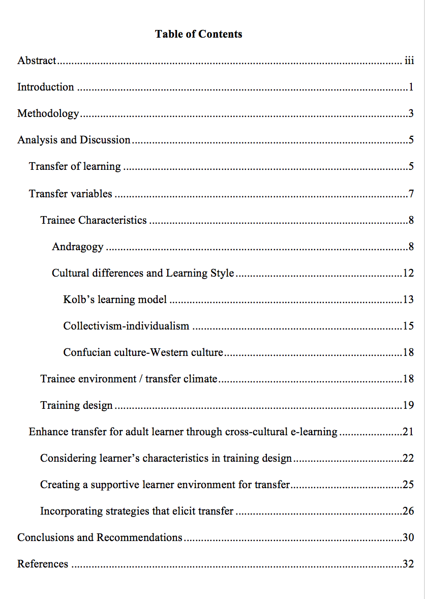 microsoft word table of contents all page 1