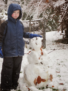 Boy and snowman