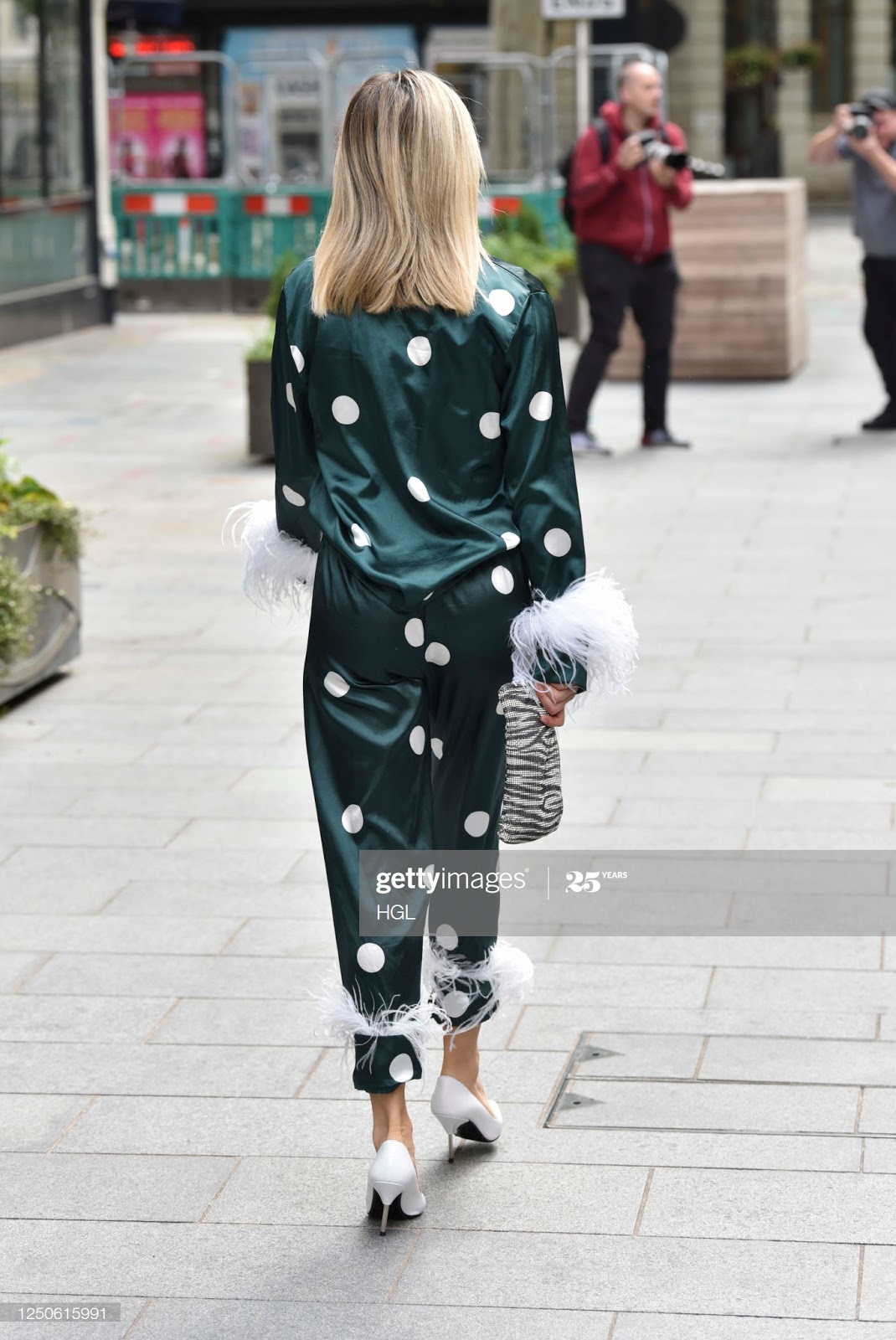 Ladies in Satin Blouses: Ashley Roberts - green satin pajamas