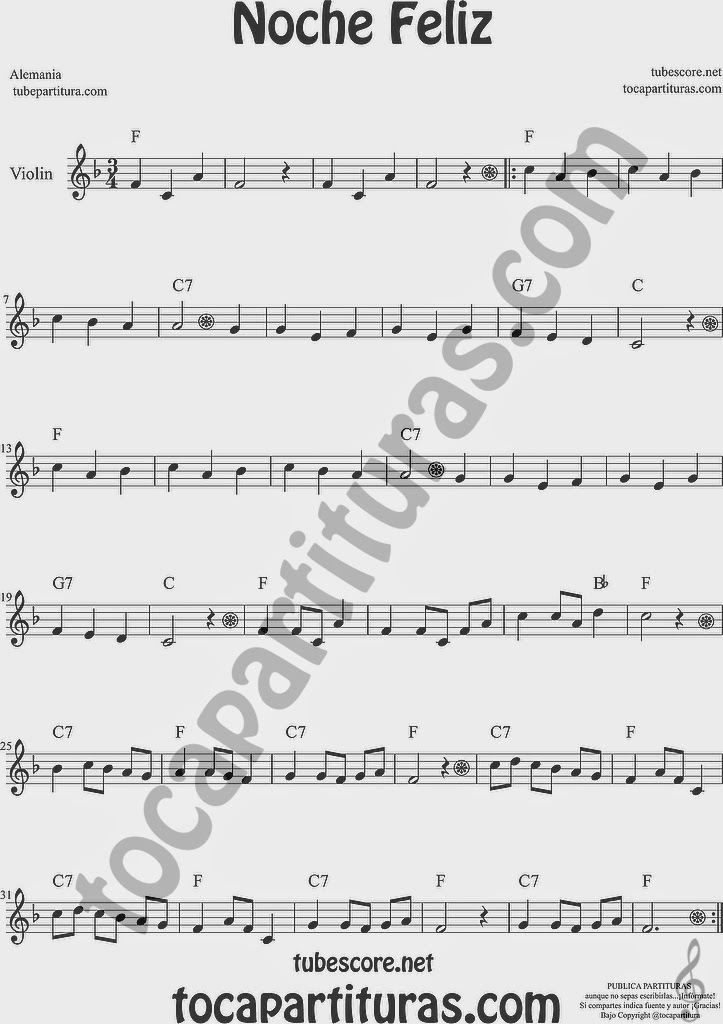  Noche Feliz Partitura de Violín Sheet Music for Violin Music Scores Music Scores