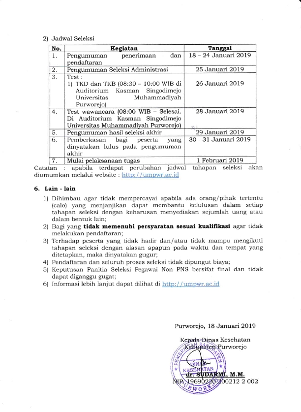 Lowongan Kerja Lowongan Kerja Dinas Kesehatan Purworejo 2019