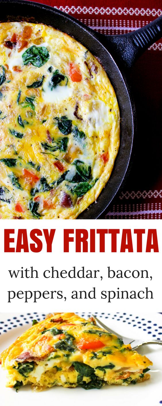 CHEESY FRITTATA WITH BACON, PEPPERS, SPINACH, AND ONION variousfoods