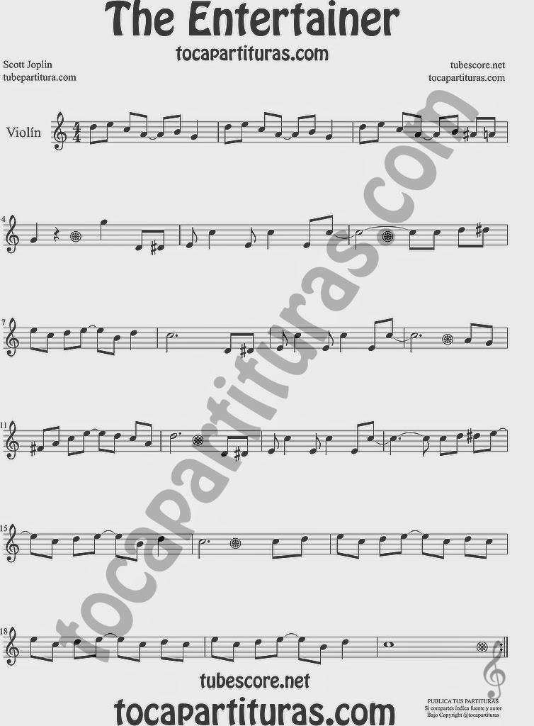 The EntertainerPartitura de Violín Sheet Music for Violin Music Scores Music Scores