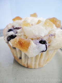 Blueberry Lemon Cream Cheese Muffins via thefrugalfoodiemama.com- these moist cupcakes are brimming with blueberries and a cream cheese swirl