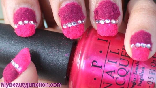 Hot pink ombre flocking powder manicure with O.P.I. It's All Greek To Me nail polish