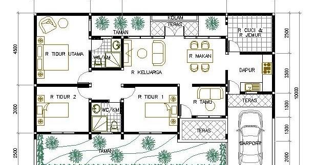 Desain Denah Rumah Ukuran 7x12 Meter Kamar 3 Kreatif 