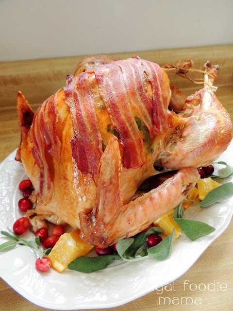 Bacon & butter make everything better! This Bacon & Sage Roasted Turkey will leave all of your holiday dinner guests raving this year.