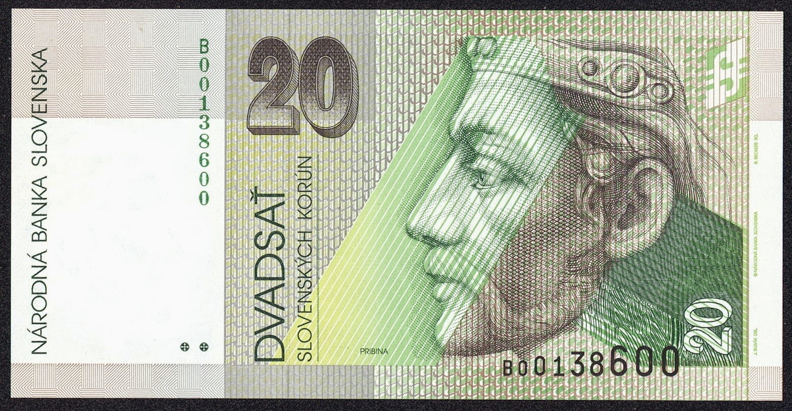 Slovakia 20 Korun Banknote 1993 Prince Pribina World Banknotes Coins 