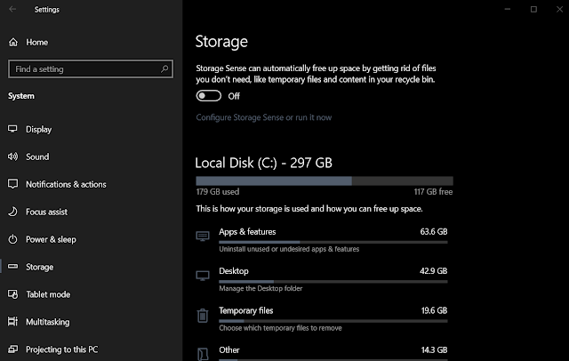 Storage settings - windows 10