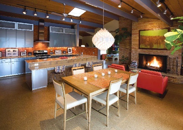 Mid-Century Modern Kitchen with stainless-steel cabinets