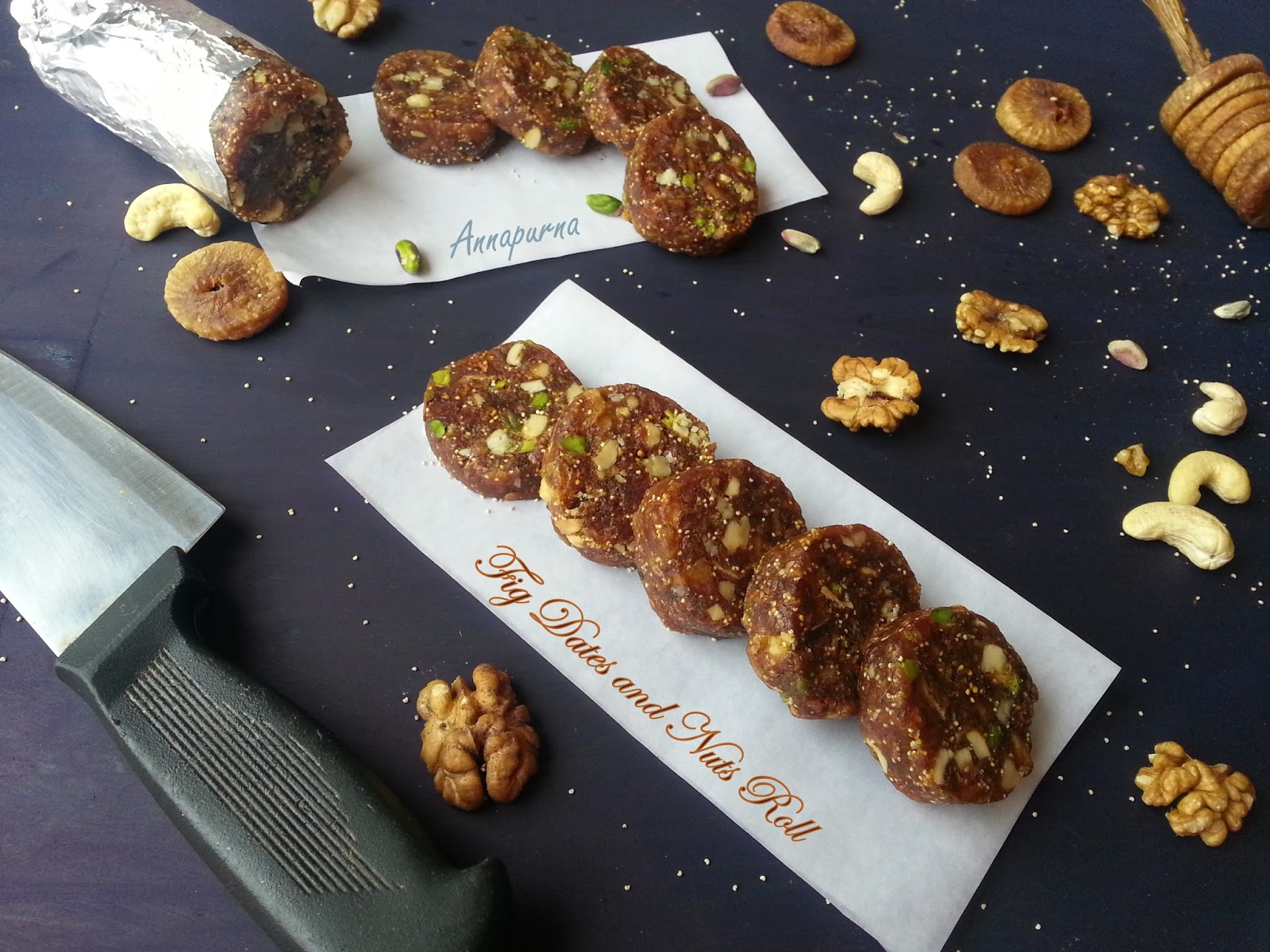 Annapurna Dried FigsDates and Nuts energy Rolls / Anjeer Khajoor Roll