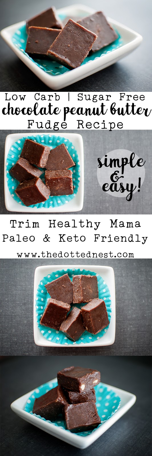 Low Carb Sugar Free Chocolate Peanut Butter Fudge Recipe Trim Healthy Mama Paleo and Keto Friendly
